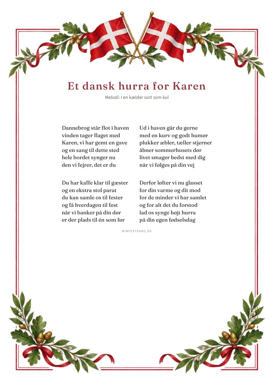 Dannebrog – Et dansk hurra for Karen. Uden fotos.