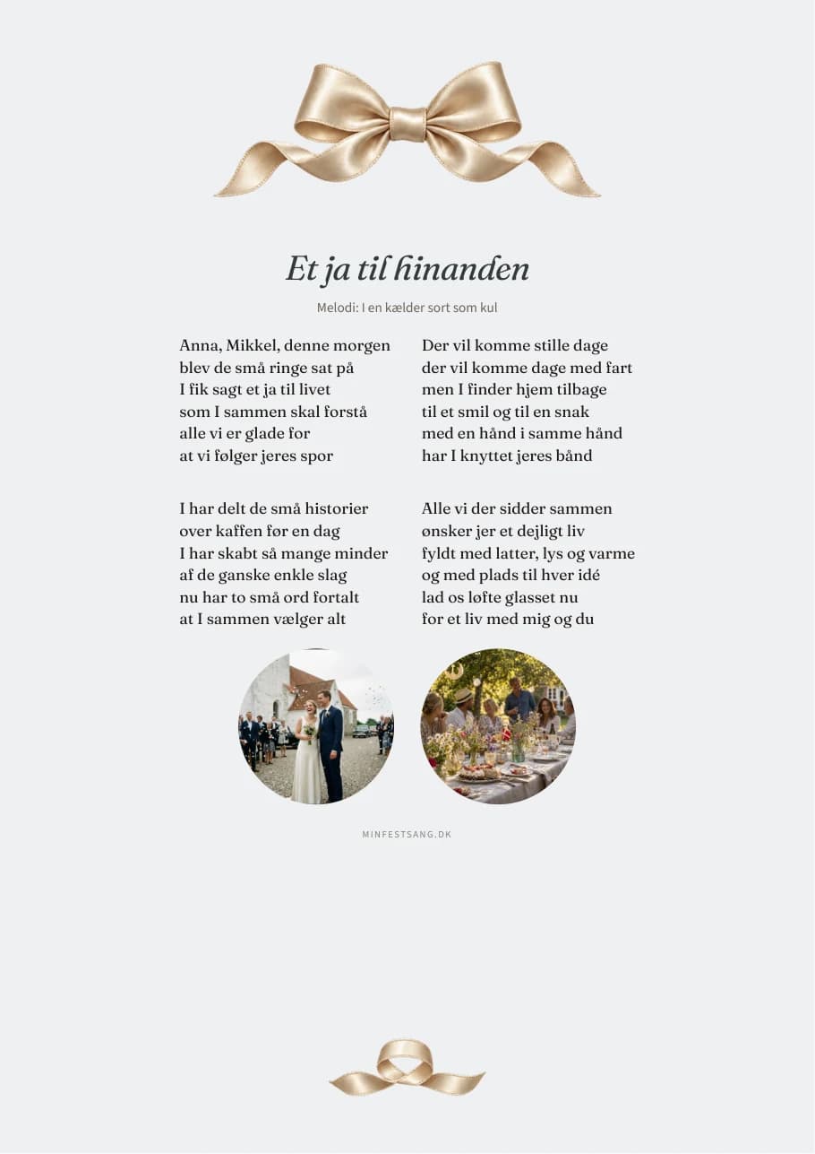 Silkebånd – Et ja til hinanden. 2 fotos under teksten.