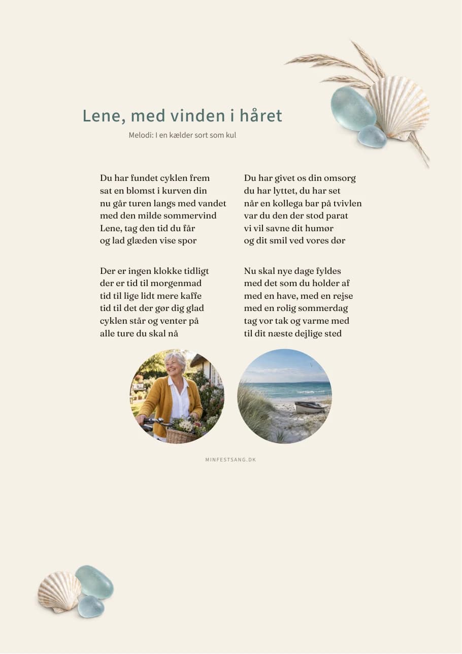 Havbrise – Lene, med vinden i håret. 2 fotos under teksten.