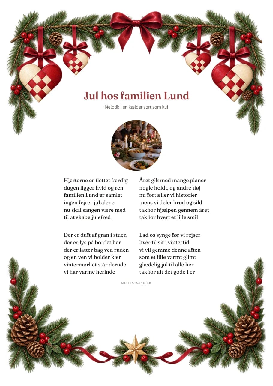 Julehjerter – Jul hos familien Lund. 1 foto over teksten.