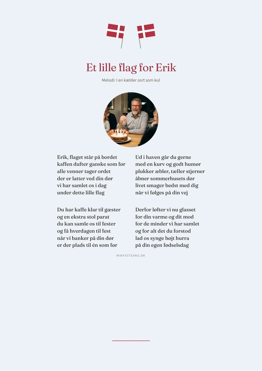 Lille Dannebrog – Et lille flag for Erik. 1 foto over teksten.