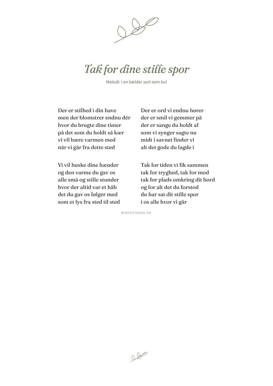Lille gren – Tak for dine stille spor. Uden fotos.