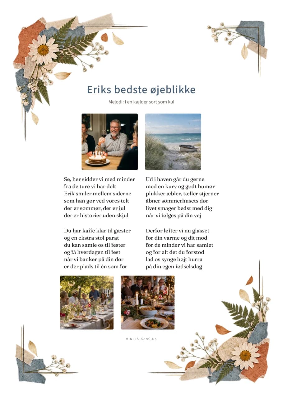 Mindealbum – Eriks bedste øjeblikke. 2 fotos over teksten og 2 fotos under teksten.