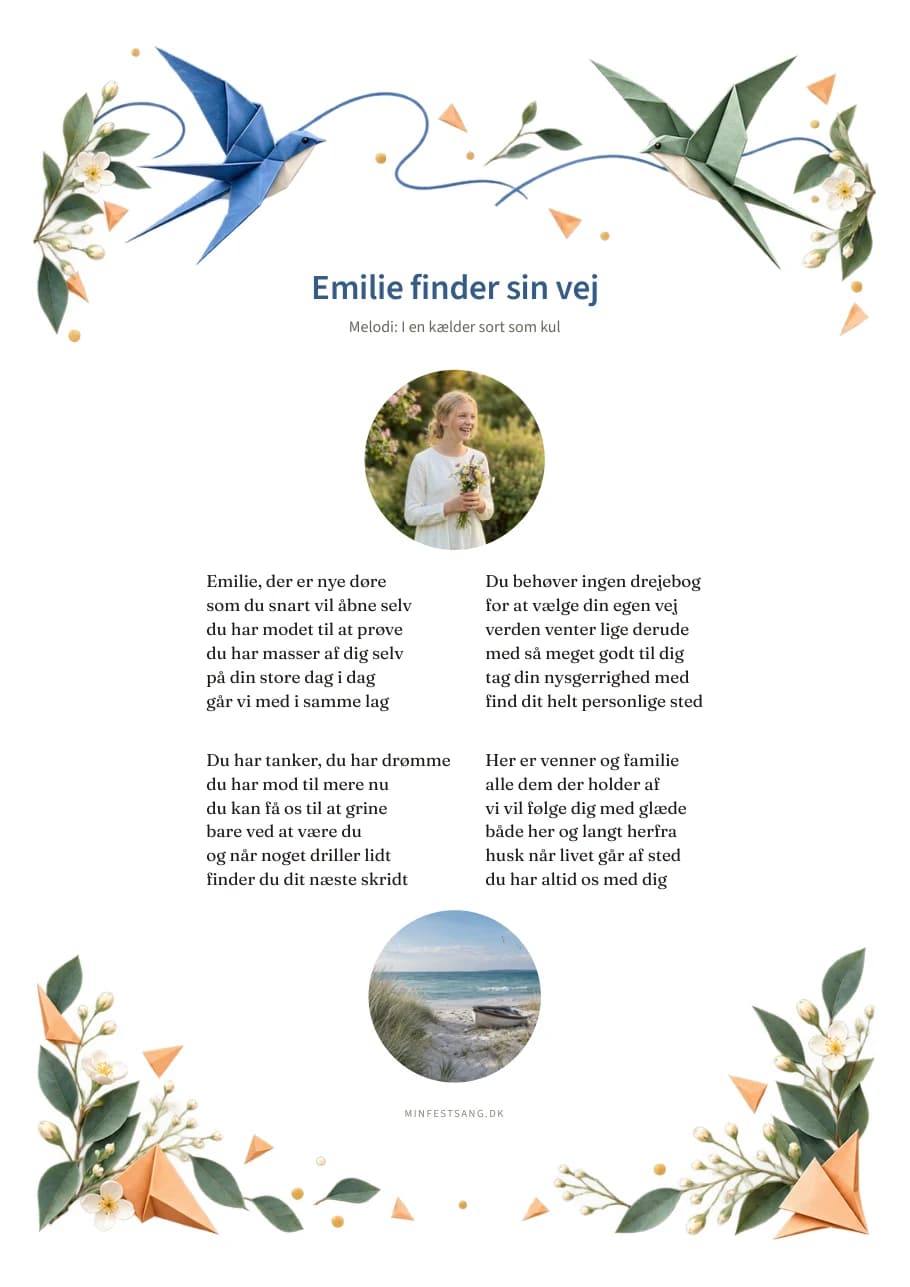 Nyt kapitel – Emilie finder sin vej. 1 foto over teksten og 1 foto under teksten.